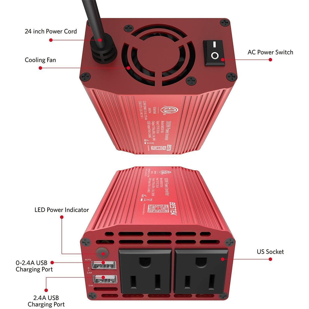 300W DC 12V to 110V AC Power Inverter